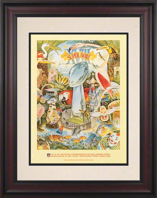 Framed 10.5 X 14 Super Bowl Vxiii Program Print  Details: 1984, Raiders Vs Reedskins