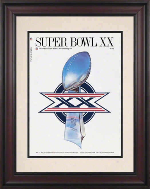 Framed 10.5 X 14 Super Bowl Xx Program Print  Details: 1986, Bears Vs Patriots