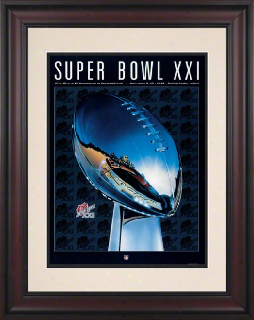 Framed 10.5 X 14 Super Bowl Xxi Prorgam Print  Details: 1987, Giants Vs Broncos