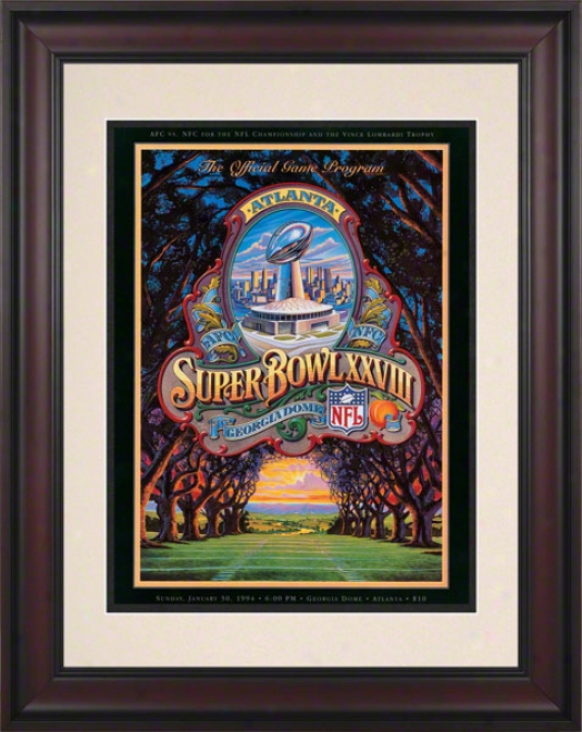 Framed 10.5 X 14 Super Bowl Xxviii Program Print  Details: 1994, Cowboys Vs Bills