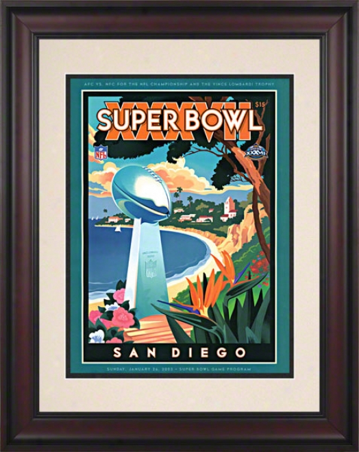 Framed 10.5 X 14 Super Bowl Xxxvii Program Newspaper  Detailw: 2003, Buccaneers Vs Raiders