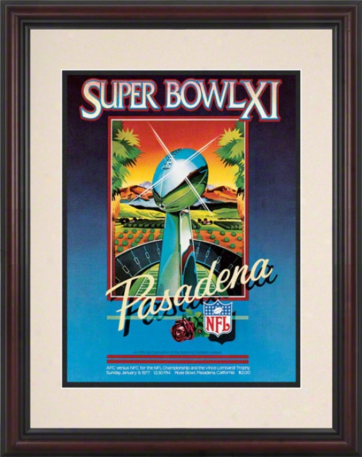 Framed 8.5 X 11 Super Bowl Xi Program Print  Details: 1977, Raiders Vs Vikings
