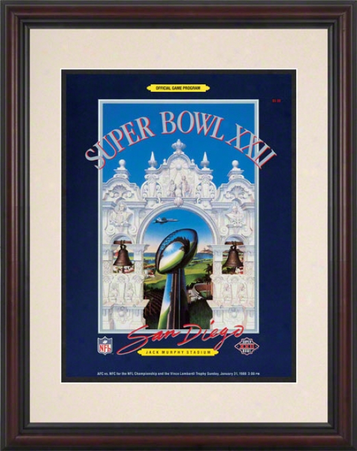 Framed 8.5 X 11 Super Bowl Xxii Program Print  Details: 1988, Redskins Vs Broncos