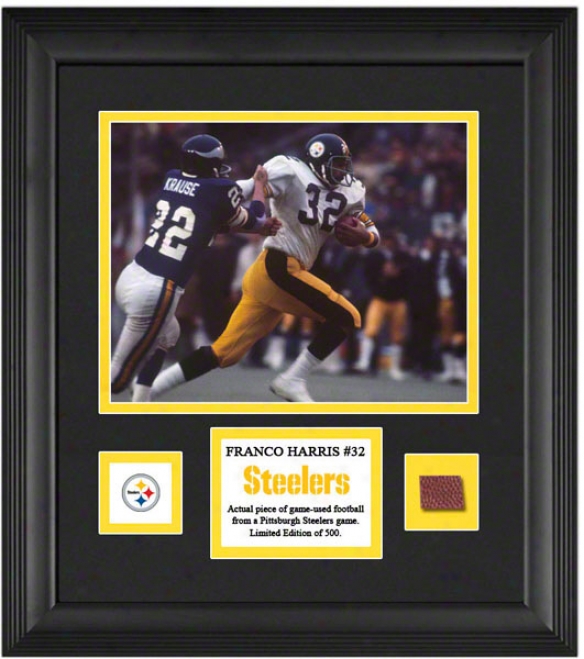 Franco Harris Framed 8x10 Photograph  Particulars: Pittsburgh Stselesr, With Game-used Football Part And Descriptive Plate