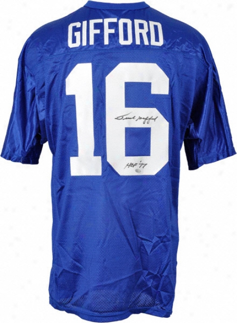 Frank Gifford Autographed Jersey  Details: New York Giants, Blue, Hof Inscription
