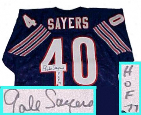 Gale Sayers Chicago Bears Autographed Blue Throwback Jersey With Hof 77 Inscription