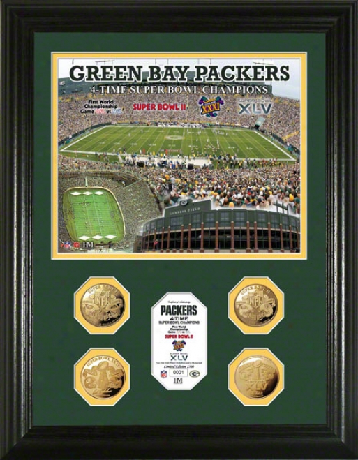 Green Bay Packers 4x Super Bowl Champions 24kt Gold Photo Mega Mint