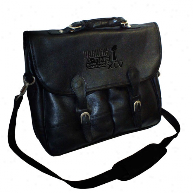 Green Bay Packerq Black Leather Angler's Super Bowl Briefcase