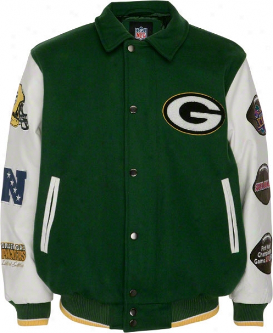 Inexperienced Bay Packers Full-zip Commemorative Wool Varsity Jacket