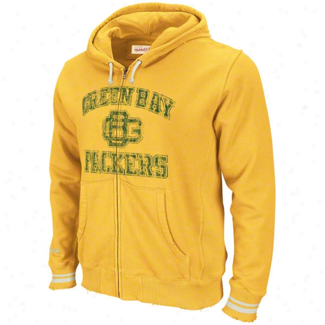 Green Bay Packers Gold Mitchell & Ness Vintage Full-zip Hooded Sweatshirt