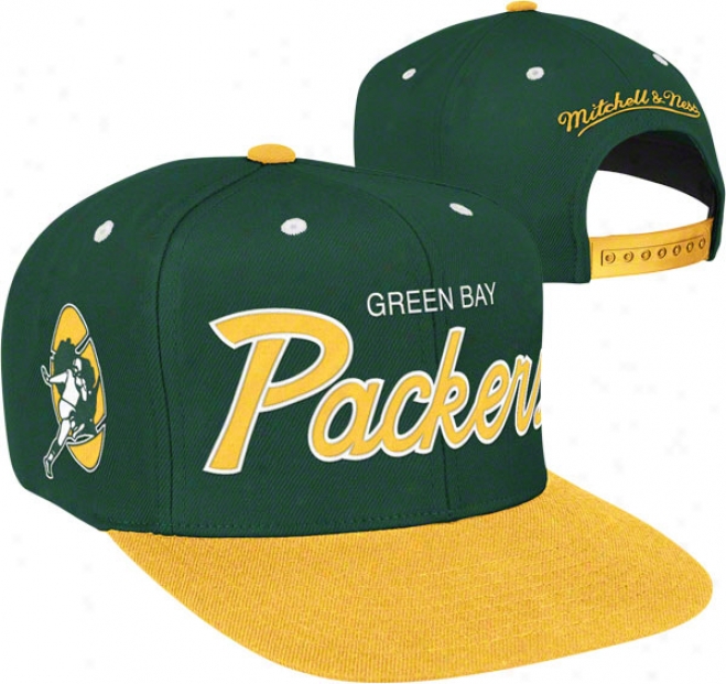 Green Bay Packers Mitchell & Ness Throwback Script 2 Tone Adjustable Snapback Hat