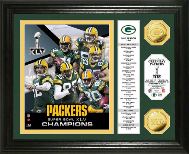 Green Bay Packers Super Bowl Xlv Champions 24kt Gold Convert  Banner Photo Mint