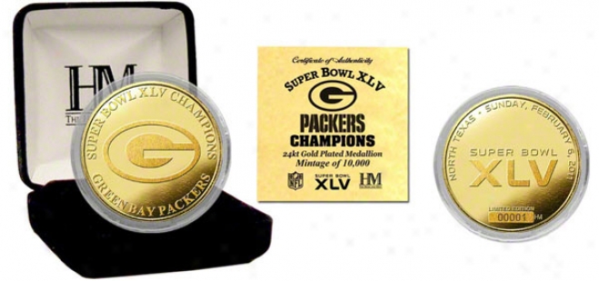 Green Bay Packers Super Bowl Xlv Cahmpiona 24kt Gold Coin