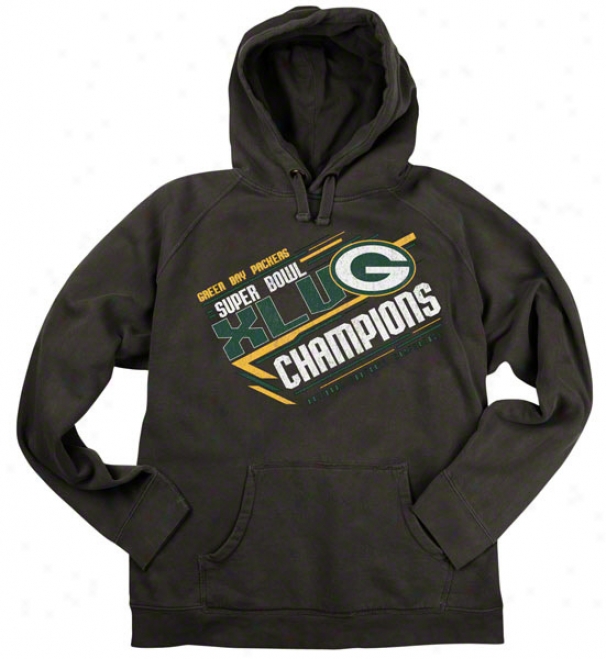 Green Bau Packers Super Bowl Xlv Champions Retro Linear Champs Charcoal Pigment Dye Fleece Hooded Sweatshirt