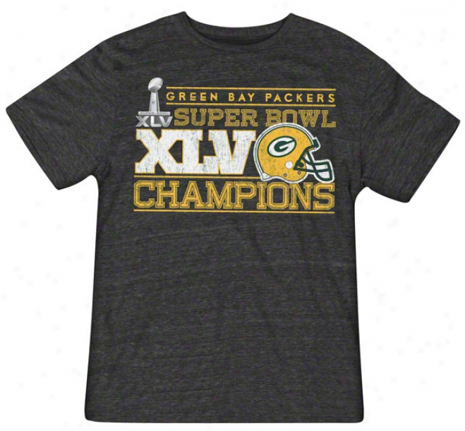 Green Bay Packers Super Bowl Xlv Champions Retro 45 Champions Charcoal Tri-blend T-shirt