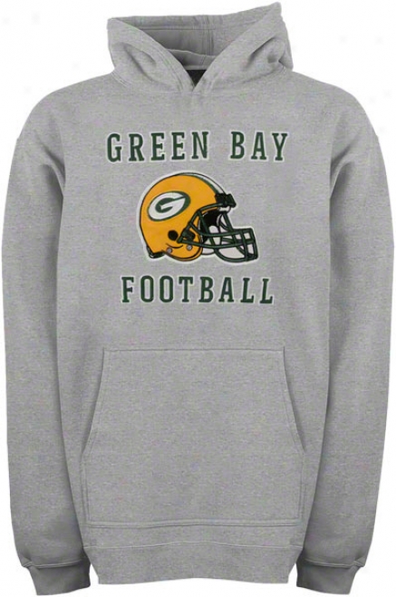 Green Bay Packers Youth Grey Helmet Logo Applique Hooded Sweatshirt