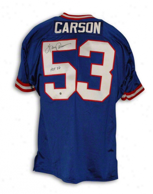 Harry Carson New Yor kGiants Autographed Blue Throwback Jersey Inscribed Hof 06