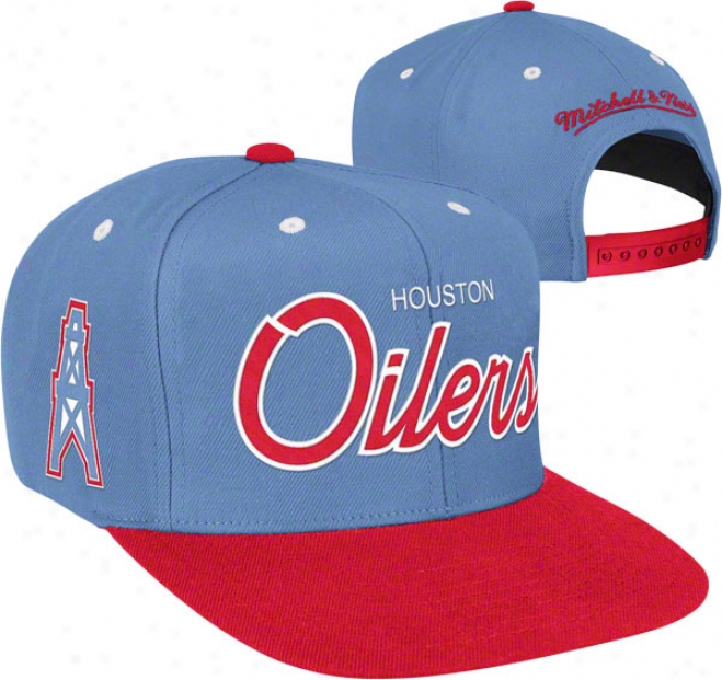 Houston Oilers Mitchell & Ness Throwback Script 2 Tone Adjustable Snapnack Hat