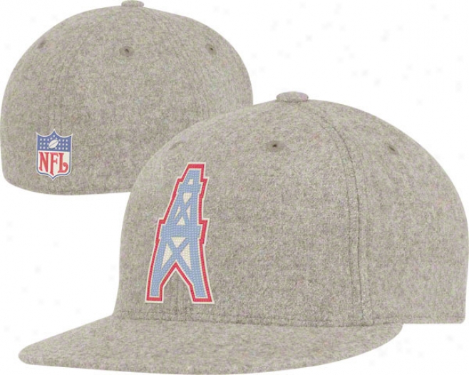 Houston Oilers Throqback Hat: Vintage Heather Grey Melton Wool Flat Brim Flex Hat