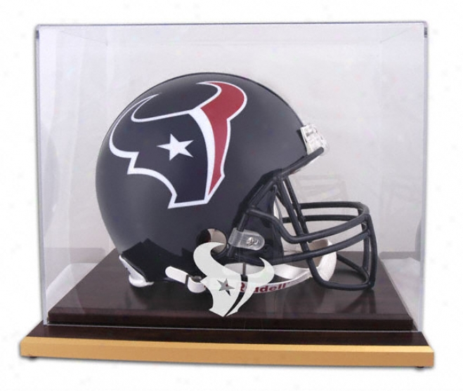 Houston Texans Logo Helmet Display Case Details: Wood Base, Mirrored Back