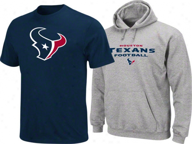 Houston Texans Navy T-shirt And Steel oHoded Sweatshirt Combo Pack