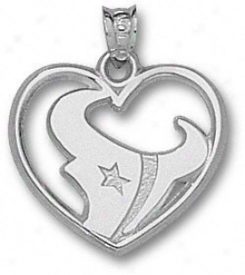 Houston Texans Genuine Silver Horn Logo Heart Pendant