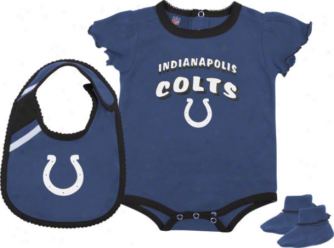 Indianapolis Colts Infant Blue Creeper, Bib, And Bootie Set