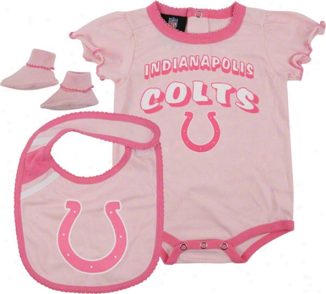 Indianapolis Colts Infant Pink Creeper, Bib, And Bootie Set