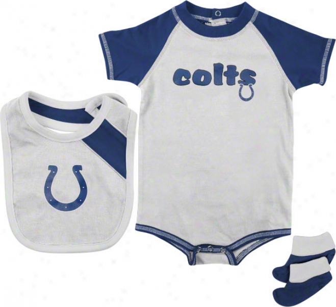 Indianapolis Colts Infant White Creeper, Bb, And Bootie Set