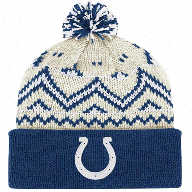 Indianapolis Colts Knit Hat: Oatmeal Cuffed Pom Knit Hat