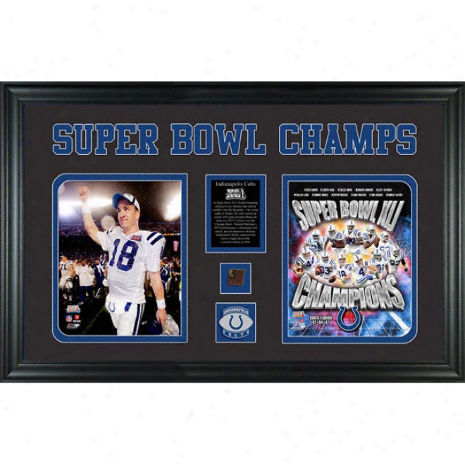 Indianapolis Colts - Super Bowl Xli Champions - Framed Celebration Piece With Two 8x10 Photographs, Game-used Football Piecw And Team Medallion