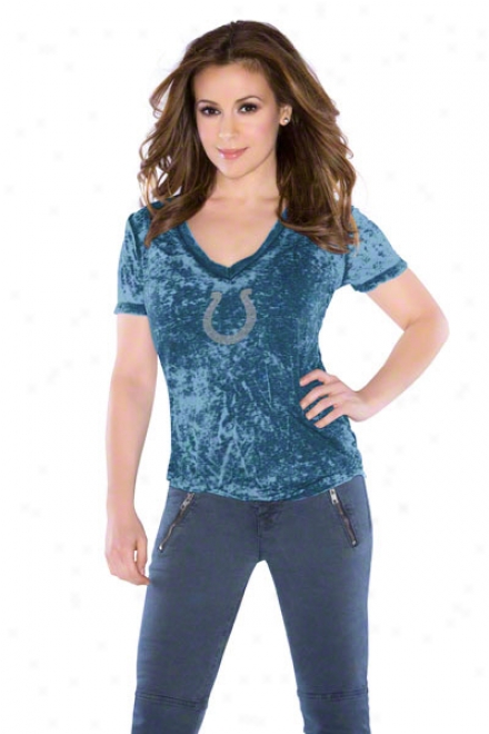 Indianapolis Colts Women's Fade Route Crystals V-neck T-shirt - By Alyssa Milano