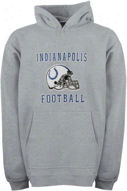 Indianapolis Colts Youth Grey Helmet Logo Applique Hooded Sweatshirt