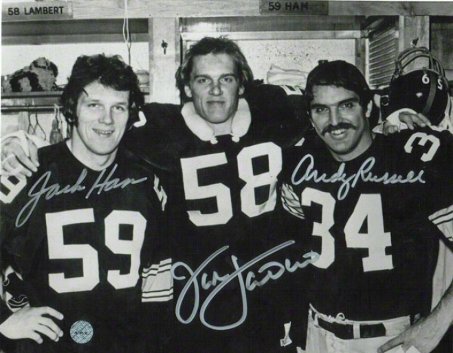 Jack Lambert, Jack Ham & Andy Russell Pittsburgh Steelers Triple Autographed 8x10 Photo