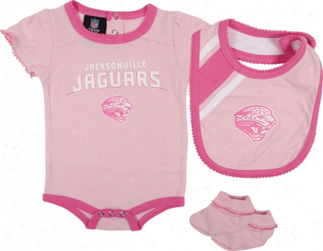 Jacksonville Jaguars Newborn Pink Creeper, Bib, And Bootie Set