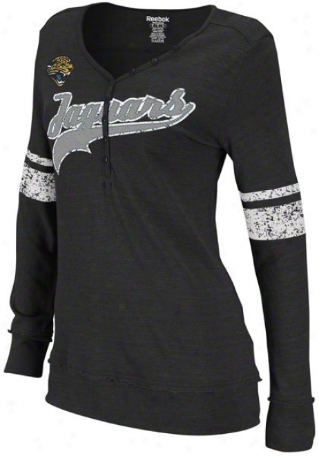 Jacksonville Jaguars Women's Tri-boend Bloack Long Sleeve Henley Top