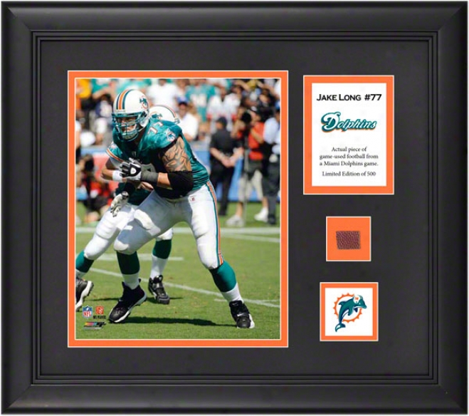 Jake Long Framed 8x10 Photogeaph  Details: Miami Dolphins, With Game-used Football Piece And Descriptive Plate