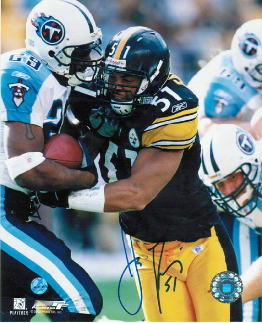 James Farrior Pittsburgh Steelers Autographed 8x10 Photo Stripping The Football