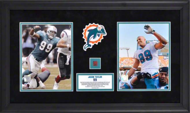 Jason Taylor Dual Framed 8x10 Photographs  Details: Miamo Dolphins, Retiirement, With Game Used Football, Limited Edition Of 500