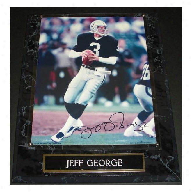 Jeff George Autographed Oqkland Raiders 8x10 Photo On A Wall Plaque