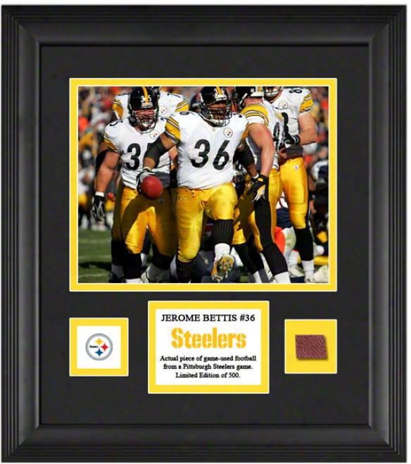 Jerome Bettis Framed 8x10 Photograph  Details: Pittsburgh Steelers, With Game-used Football Piece And Descriptive Plate
