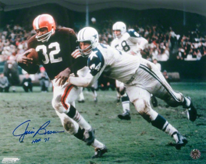 Jim Brown Cleveland Browns - Action1 - 16x20 Autographed Photograph With Hof 71 Inscription