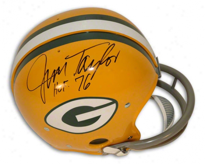 Jim Taylor Autographed Pro-line Helmet  Details: Green Bay Packers, Nfl Rk Throwback, Inscribed &quothof 76&quot, Authentic Riddell Helmet