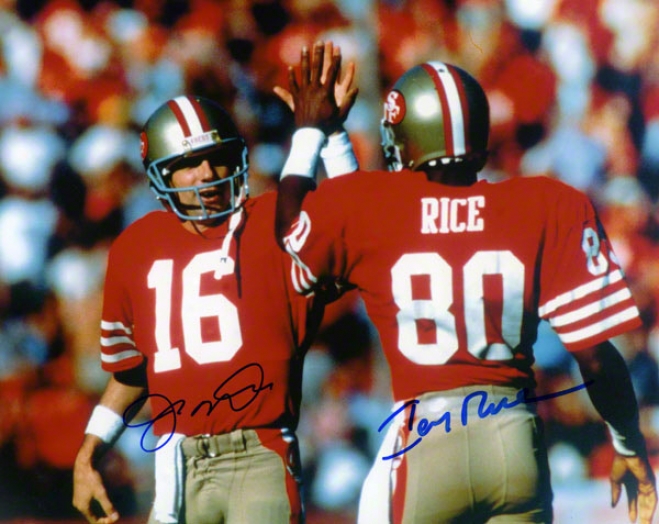 Joe Montana And Jerry Rice Autographed Photograph  Details: San Francisco 49ers, 8z10, High Five, Dual Signed