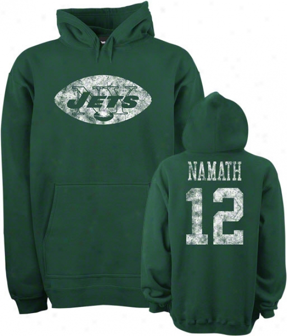 Joe Namath New York Jets Green Vintage Name & Number Hooded Sweatshirt