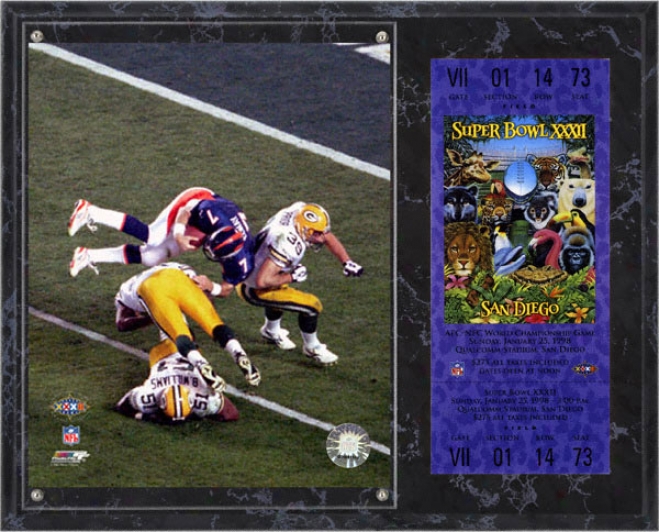 John Elway Sublimated 12x15 Plaque  Details: Denver Broncos, Super Bowl Xxxii, Through  Replica Ticket