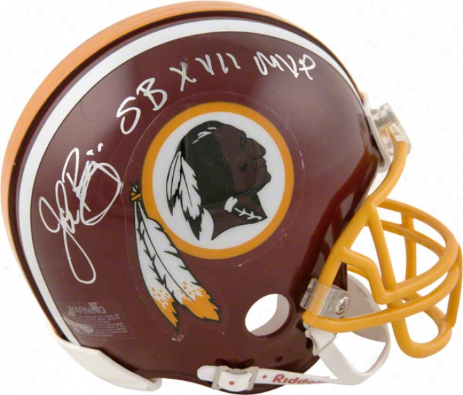 John Riggins Washington Redskins Autographed Mini Helmet With Sb Xvii Mvp Inscription