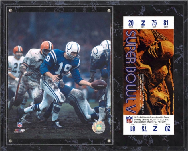 Jhnny Unitas Sublimated 12x15 Plaque  Details: Baltimore Colts, Super Bowl V, With Replica Ticket