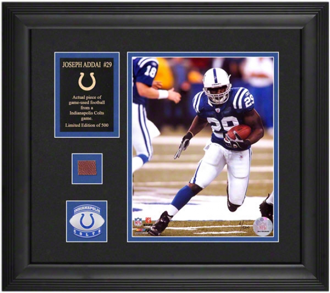 Joseph Addai Indianapolis Colts Framed 8x10 Photograph With Football Piece And Descriptive Plate