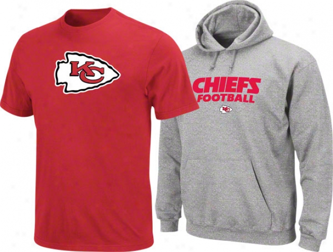 Kansas City Chiefs Red T-shirt And Steel Hooded Sweatshirt Combo Paci